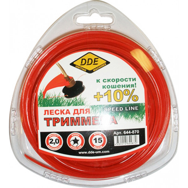 Леска триммерная в блистере DDE "Speed line" (звезда) 2,0 мм х 15 м, красный 644-870