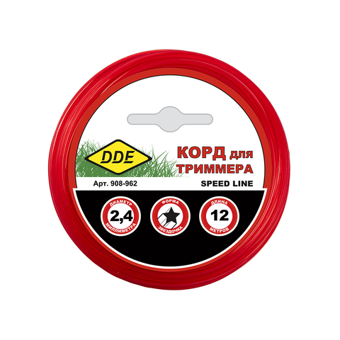 Леска триммерная в блистере DDE "Speed line" (звезда) 2,4 мм х 12 м, красный 908-962