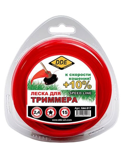 Леска триммерная в блистере DDE "Speed line" (звезда) 2,4 мм х 15 м, красный 644-917