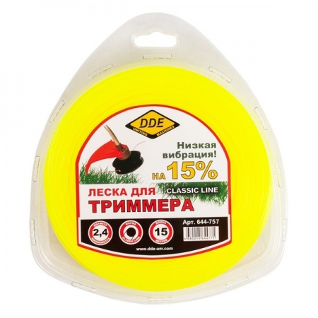 Леска триммерная в блистере DDE "Classic line" (круг) 2,4 мм х 15 м, желтый 644-757