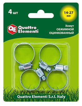Хомут обжимной QUATTRO ELEMENTI 14-27 мм, оцинкованный, 4 шт в блистере