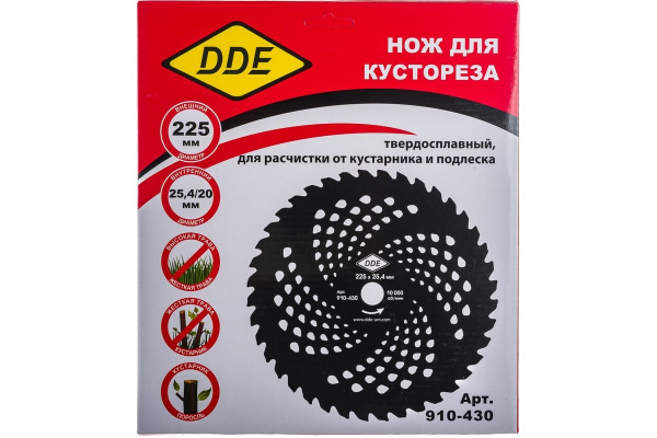 Диск для кустореза DDE WOOD CUT (40 зубьев; 225 х 25.4/20 мм; толщина = 1,3 мм) 910-430