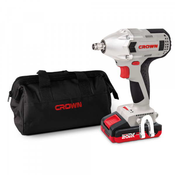 Гайковерт акк CROWN CT22015HX-2 TB (20В,2х2,0А/ч Li-ION, 320Нм, 1/2, коробка,бесщеточный двигатель)