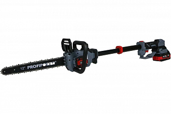 Пила цепная акк высоторез бесщет Profipower PL-12 20В,12", 2 акк*Li-ion, 4.0Ач, З/У, телескоп.штанга длина 103см, подача масла, коробка  Е0285 (6)