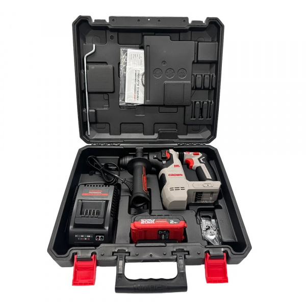 Перфоратор акк бесщет CROWN CT28018HX-2S BMC (20В, B3+, SDS-Plus, 2-х реж.,1акк*2,0А/ч, 0-900 об/мин