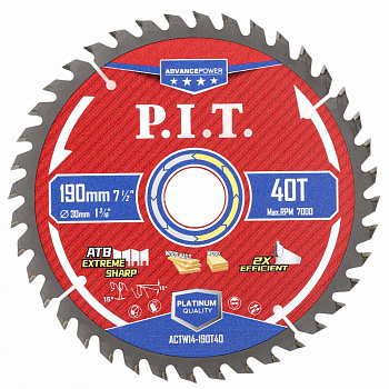 Диск пильный 190х30х40Т P.I.T. 1,4 мм Carbide, зуб ATB 15° (ACTW14-190T40)