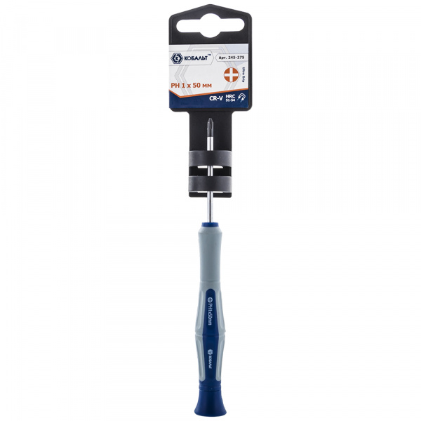 Отвертка для точных работ КОБАЛЬТ Ultra Grip PH 1х50мм CR-V, 2комп рукоятка (1шт.) подвес 245-275