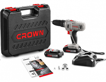 Дрель акк CROWN CT21056L-1,5 BMC (18В, 2акк*1,5Ач, Li-ion, 45Нм, БЗП 10мм, 2 скор.,0-350/0-1350, КЕЙС, ЗУ, поясная клипса)