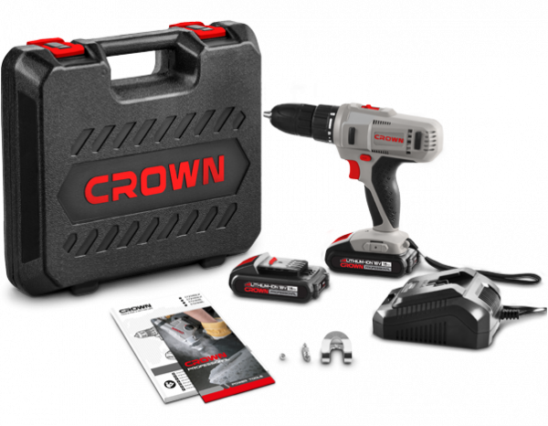Дрель акк CROWN CT21056L BMC (18В, 2х1,5А/ч Li-ION, БЗП13мм, 0-350/0-1350, 45Нм, кейс)