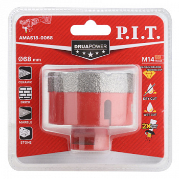 Коронка алмазная по керамограниту P.I.T. AMAS18-0068 (68 мм, M14, сухое сверление, вакуумная пайка)
