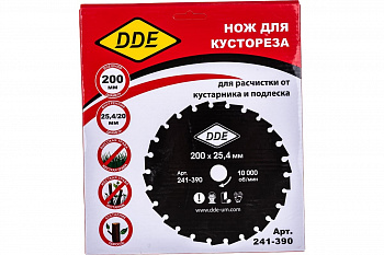 Диск для триммера 200 DDE WOOD CUT (26 зубьев; 200 х 25,4/20мм; толщина 1,8мм) 241-390