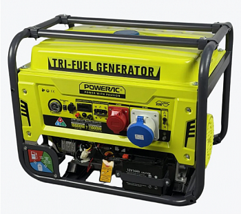 Электростанция гибрид. бенз/газ Powerac  Eco+ Max Pro PR11000 Winter 3 в 1 (10/11кВт,380В,бак38л,ЭЛСТАРТ,МЕДЬ,бенз/проп-бут/природ.газ,колеса,функАВР)