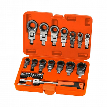 Набор шарнирных насадок накидных и бит с рукояткой MAXPILER MXTF-27-SET (27 шт, 2 адаптера, кейс)