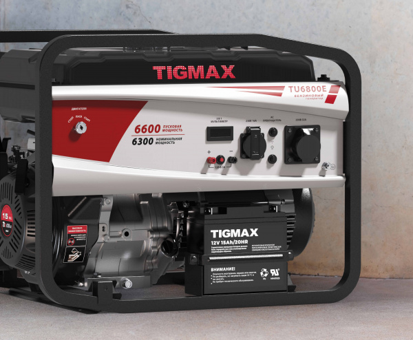 Электростанция бенз.TIGMAX  TU6800E (6,0/6,3кВт, двиг. TX190F, 420см3,  13л.с., бак 25л, электростар