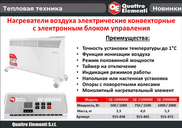 Конвектор QUATTRO ELEMENTI QE-1500KME