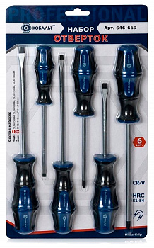 Набор отверток КОБАЛЬТ Ultra Grip CR-V (6 шт.) блистер 646-669