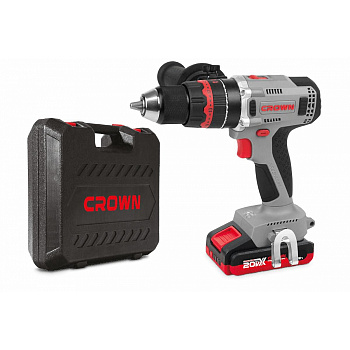 Дрель акк бесщет. ударная CROWN CT21093HMX-2 BMC (B3+, 20В, 2акк*2,0Ач, Li-ion,0-500/0-2000об/мин, БЗП мет.13мм,75Нм,КЕЙС,ЗУ,поясная клипса,доп.рук.)