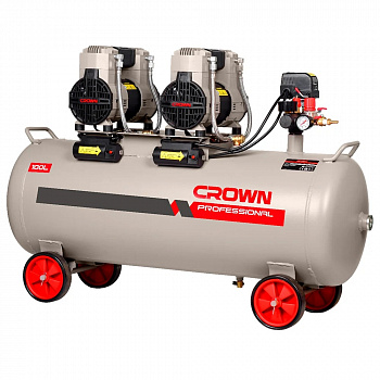 Компрессор безмасляный CROWN CT36162 504,9 (2х252,45) л/мин, 100 л.ресивер, 8 бар, 3 кВт/4 л.с  (2*1,5 /2), вес 67,8 кг.