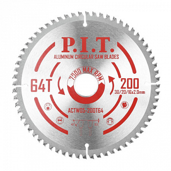 Диск пильный 200х30/20/16х64Т P.I.T. 2,0 мм  по алюминию (ACTW05-200T64)