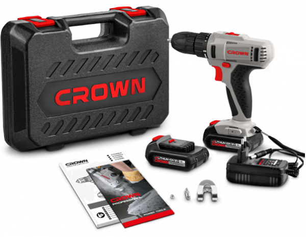 Дрель акк CROWN CT21052LH BMC (12В, 2х1,5А/ч Li-ION, БЗП10мм, 0-400/0-1400, 17Нм, кейс)