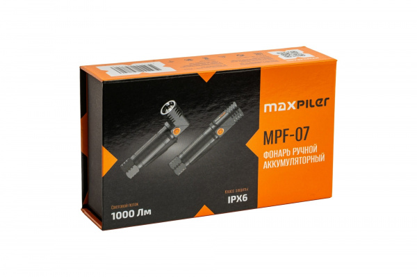 Фонарь ручной аккум. MAXPILER MPF-07 (1000/500/200 Лм, LED SMD, 3 реж, 4-6,5ч, 3.7В/4000мАч, магнит)