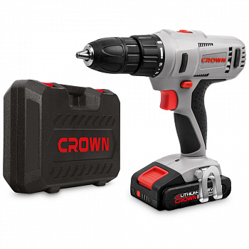 Дрель акк CROWN CT21056L-2 BMC (18В, 2акк*2,0Ач, Li-ion, 45Нм, БЗП 13мм, 2 скор.,0-350/0-1350, КЕЙС, ЗУ, бита, поясная клипса)