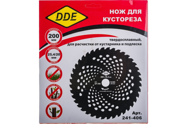 Диск для кустореза DDE WOOD CUT (40 зубьев; 200 х 25.4/20 мм; толщина = 1,3 мм) 241-406