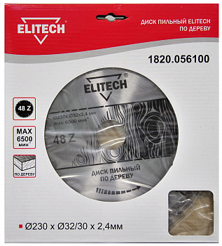 Диск пильный 230х32x48T Elitech по дереву,посад.D 32/30, толщ.пропила 2,4 1820.056100 
