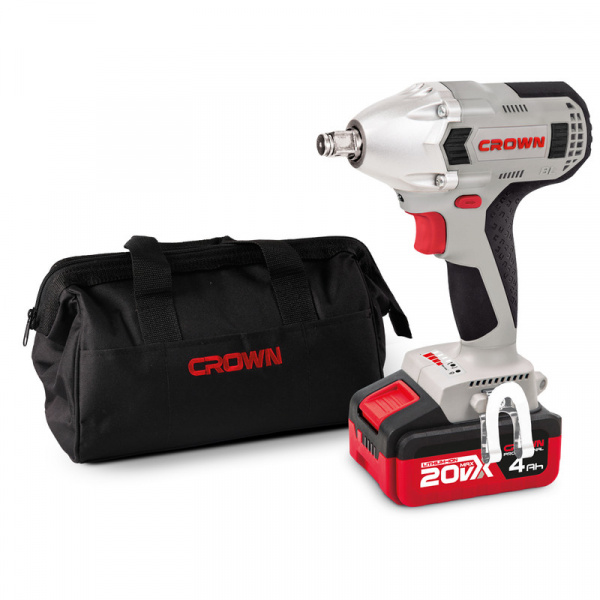Гайковерт акк CROWN CT22015HX-4 TB (20В,2х4,0А/ч Li-ION, 320Нм, 1/2, коробка,бесщеточный двигатель)
