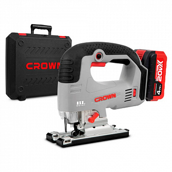 Лобзик акк бесщет. CROWN CT25003HX-4 BMC (B3+, 20В, бесщет.двиг., 700-3000об/мин, ход пилки 26мм, пропил 85мм, 2акк*4Ач, Li-ion, ЗУ, КЕЙС)