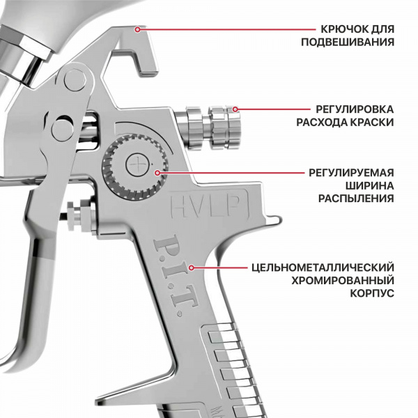 Краскопульт пневматический P.I.T. PSG600-A (43PSI, сопло 1,4мм, бак 0,6л, краска210мл/мин, 240л/мин)