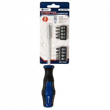 Отверточная рукоятка КОБАЛЬТ Ultra Grip с набором бит, Cr-V (9шт) блистер 646-676