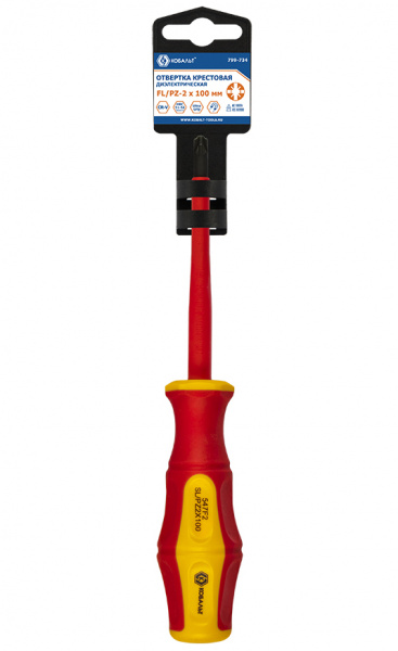 Отвертка диэлектрическая КОБАЛЬТ Ultra Grip FL/PZ-2 х 100 мм CR-V, двухкомпонентная рукоятка (1 шт.)