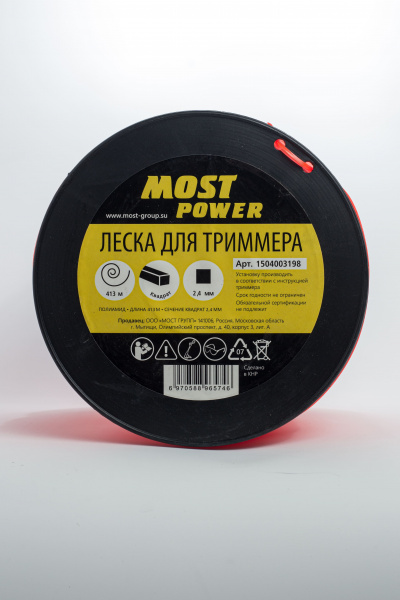 Леска триммерная на катушке MOST 5 LB тип квадрат ф2,4мм, 413 м 1504003198