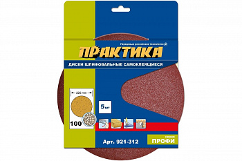 Круг шлиф.225мм P100 Практика БЕЗ отверстий липучка 5шт 921-312