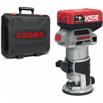 Фрезер акк. бесщет. CROWN CT26010HX-4 BMC (B3+, 20В, бесщет.двиг., 2акк*4Ач, Li-ion, цанга 6 и 8мм,ход фрезы 20мм, 10000-30000об/мин, КЕЙС, ЗУ)