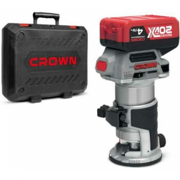 Фрезер акк. CROWN CT26010HX-4 BMC (20В, цанга 8, 2х4,0А/ч Li-ION, бесщеточный двигатель,кейс)