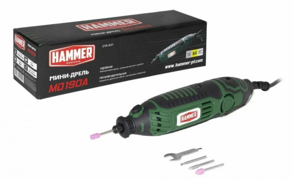 Дрель (мини) Hammer MD190A 200Вт 3.2мм 8000-35000 об/мин, в коробке.