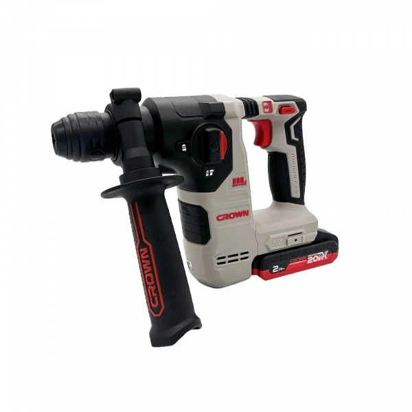 Перфоратор акк бесщет CROWN CT28018HX-2S BMC (20В, B3+, SDS-Plus, 2-х реж.,1акк*2,0А/ч, 0-900 об/мин