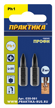 Бита отверточная ПРАКТИКА  "Профи" PH-1 х 25мм  (2шт), блистер 035-561