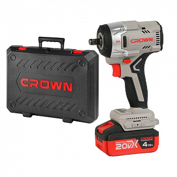 Гайковерт акк бесщет. уд. CROWN CT22062HX-4 BMC (Construction, 20В, B3+, 2акк*4.0Ач,0-2800 об/мин,0-3200 уд/мин,1/2", 550 Нм, М12-М24, 1,45 кг,КЕЙС)