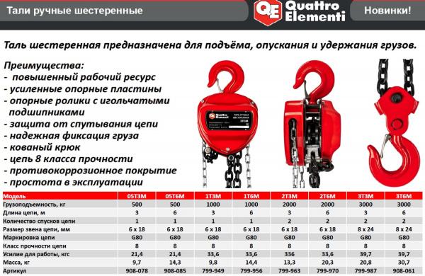 Таль ручная шестеренная QUATTRO ELEMENTI 2T6M