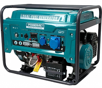 Электростанция гибрид. бенз/газ Powerac  Eco PR9000 «Winter» 2 в 1 (8,5/9,0кВт, 220В, бак 20л, ЭЛСТАРТ, МЕДЬ, бенз/проп-бутан, колеса, функция АВР)