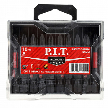 Бита ударная магнитная P.I.T. DRUA PH2x50 мм, IMPACT, торсионная зона, 10 шт, кейс (ASDR01-50PH2A)