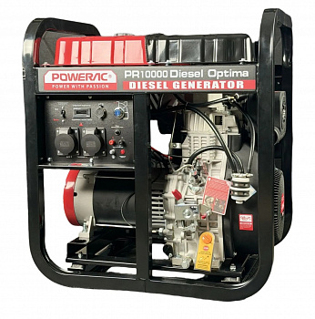 Электростанция дизельная Powerac PR10000 Diesel Optima (9,5/11кВт, 220В, 15л.с., 762см3, бак 22л, МЕДЬ, ЭЛСТАРТ, функция АВР, колеса, 151кг)