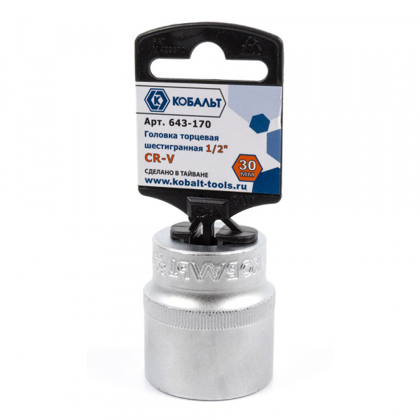 Головка торцевая КОБАЛЬТ 1/2", 30 мм, Cr-V (1шт.) подвес 643-170