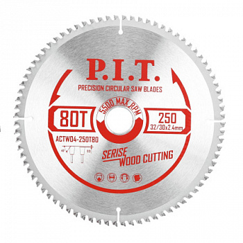 Диск пильный 250х32/30х80Т P.I.T. 2,4 мм (ACTW04-250T80)
