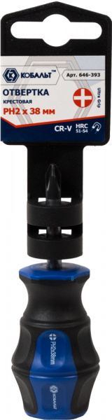 Отвёртка КОБАЛЬТ Ultra Grip PH-2 х 38 мм CR-V, 2компонентная рукоятка (1шт.) подвес 646-393