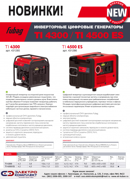 Электростанция цифр. Fubag TI 4300  (4,0кВт,220В,бак 10л.открытая)