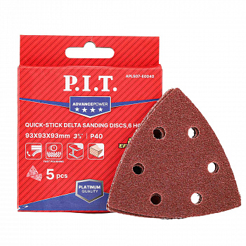 Лист шлифовальный дельтовидный P.I.T. ADVANCE 93x93x93 мм, P40, 6 отв., 5 шт. (APLS07-E0040)